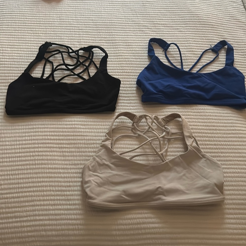 3 lulu sports bras (white, blue, black)